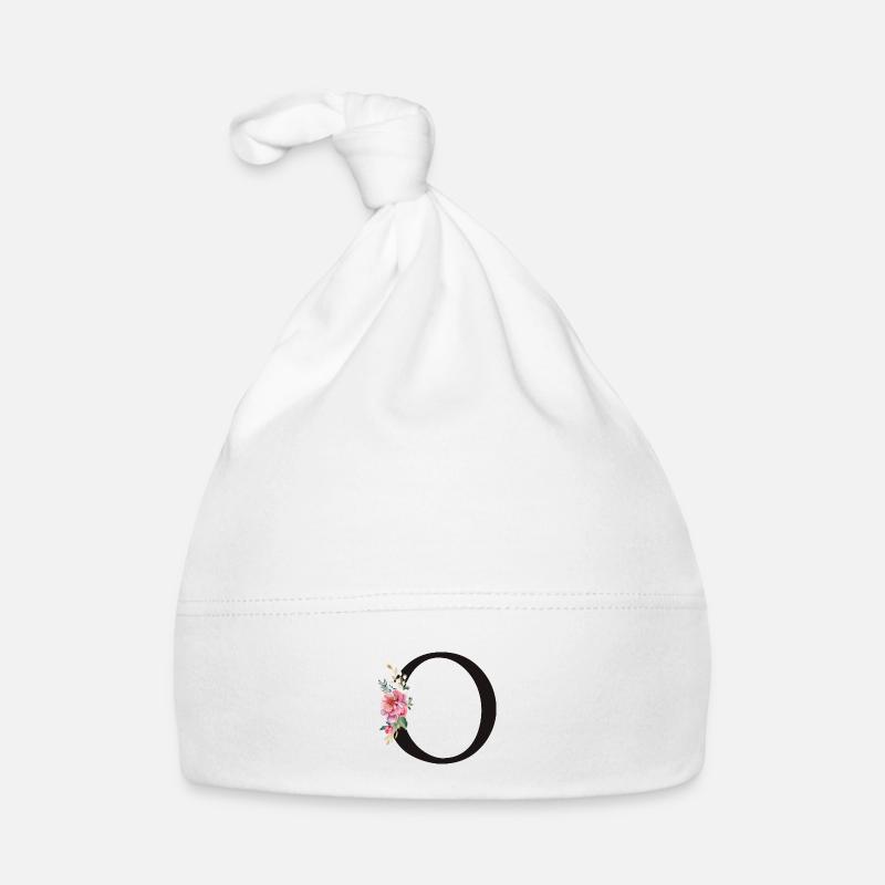 Customizable Monogram O Floral Pink White Organic Baby Cap