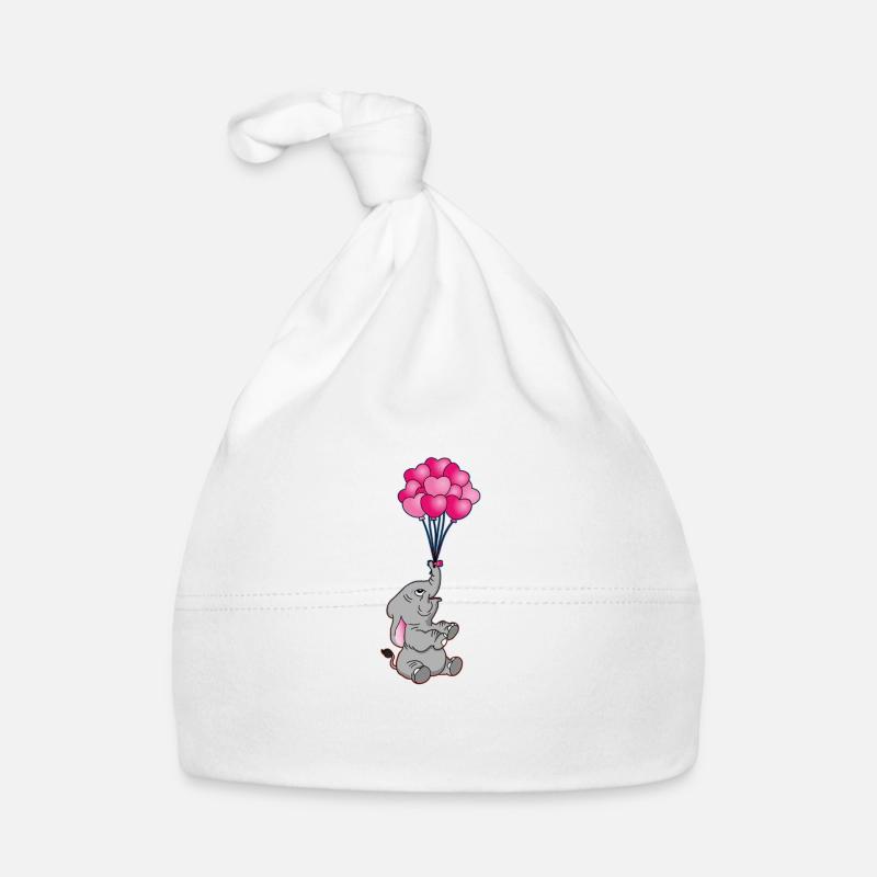 éléphant drôle avec des ballons coeur | l'éléphant - Bonnet bio Bébé - blanc