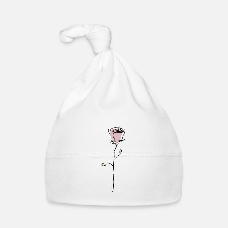 rose rose avec contour noir - Bonnet bio Bébé - blanc