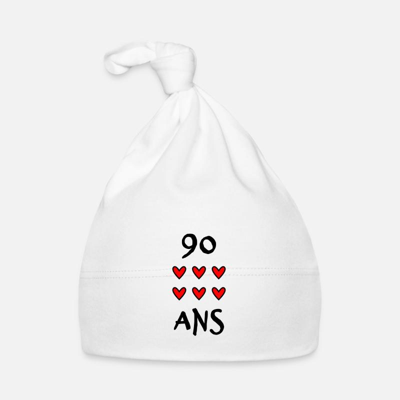 90 ANS. 90e ANNIVERSAIRE. ANNIVERSAIRE 90 ANS. 90 - Bonnet bio Bébé - blanc