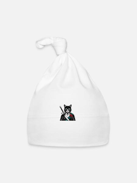 Die Samurai-Katze, die Bushido-Katze - Baby Bio-Mütze - Weiß - Vorne
