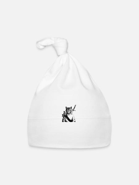 Die Samurai-Katze, die Bushido-Katze - Baby Bio-Mütze - Weiß - Vorne