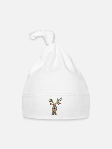Mignon renne avec des bois jaunes - Bonnet bio Bébé - blanc - Devant