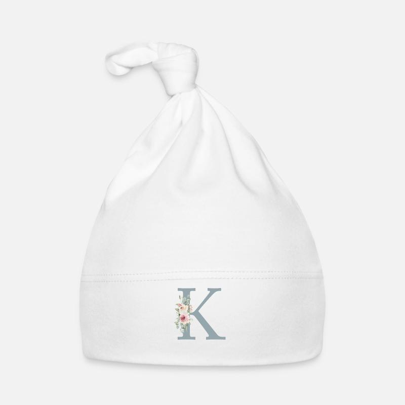 K| Monogramme | Eucalyptus Pastel Fleur Bleu Bonnet bio Bébé