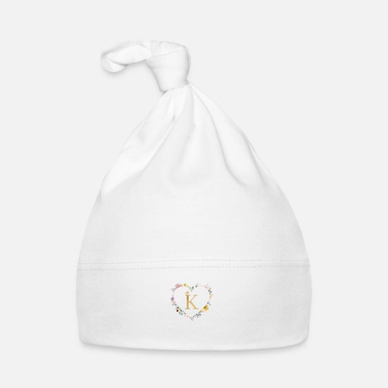 Buchstabe K, Monogramm, Herz, personalisierbar Baby Bio-Mütze