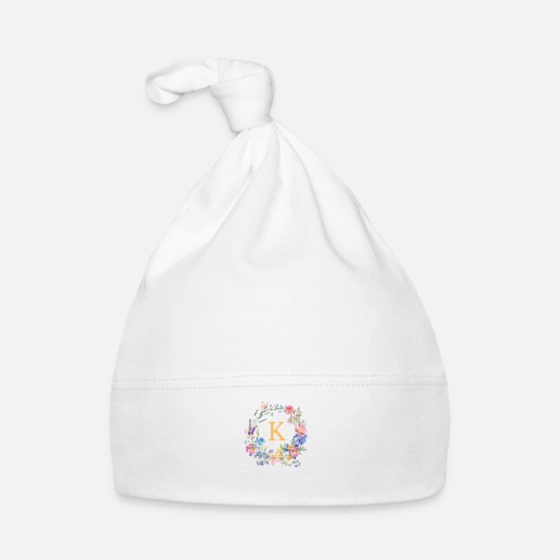 K Monogram Floral, Couronne de fleurs, personnalisable Bonnet bio Bébé
