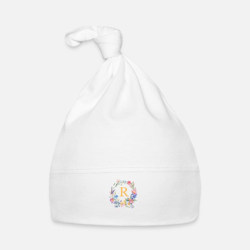 R Monogramm Floral, Blumenkranz, personalisierbar Baby Bio-Mütze
