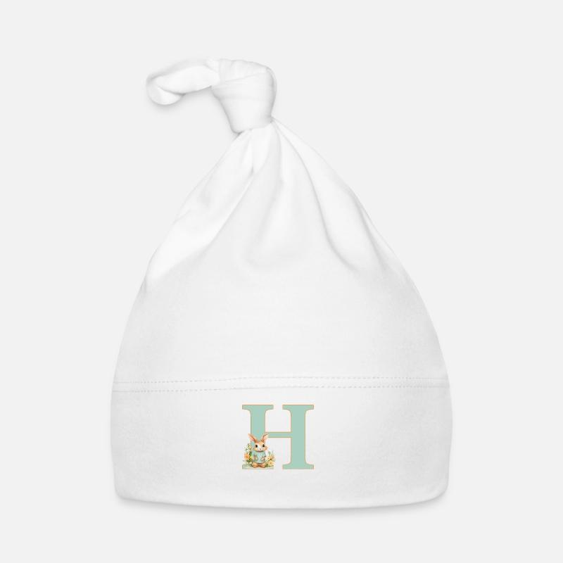 Letter H, Monogram, Flowers, Bunny Organic Baby Cap