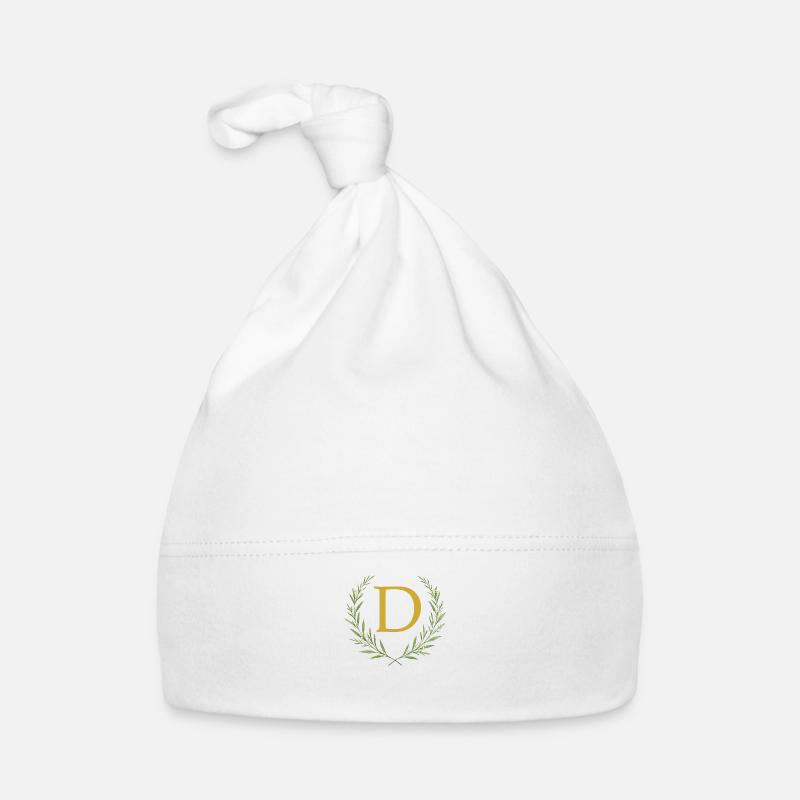 D Monogramm, Eukalyptus Kranz, personalisierbar - Baby Bio-Mütze - Weiß