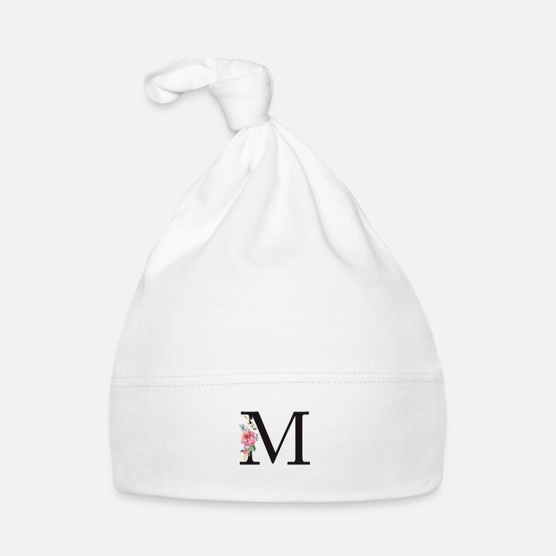 Customizable Monogram M Floral Pink White Organic Baby Cap