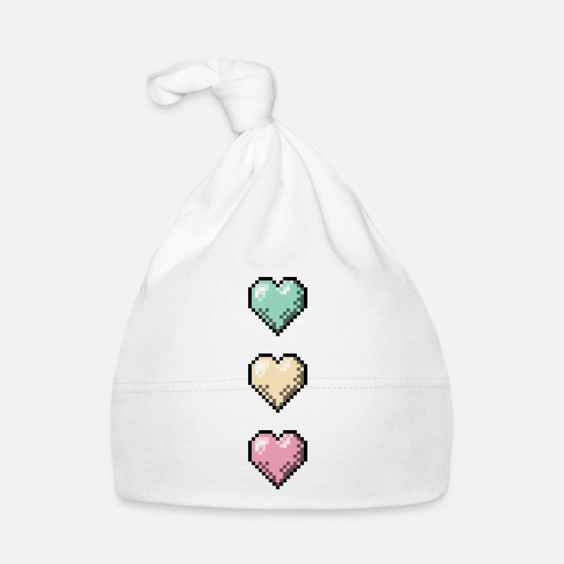 Retro Pixel Art Hearts Stack Organic Baby Cap