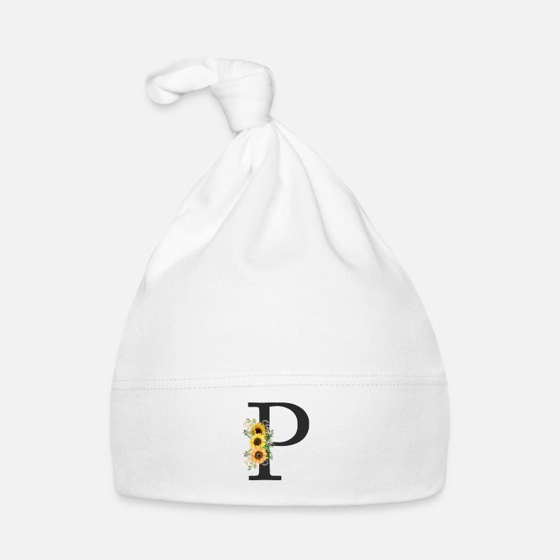P Monogramm Sonnenblumen Baby Bio-Mütze