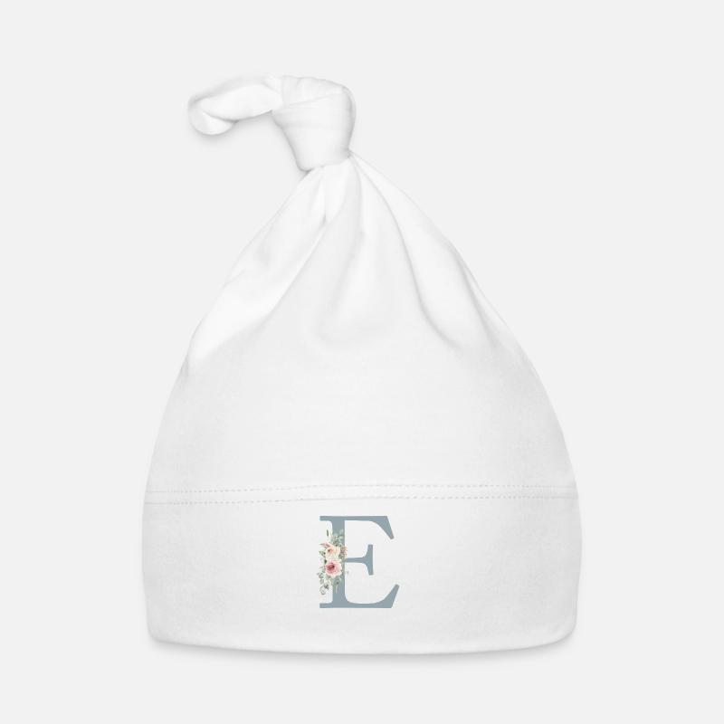 E| Monogramm | Eukalyptus-Pastell-Blumen-Blau Baby Bio-Mütze