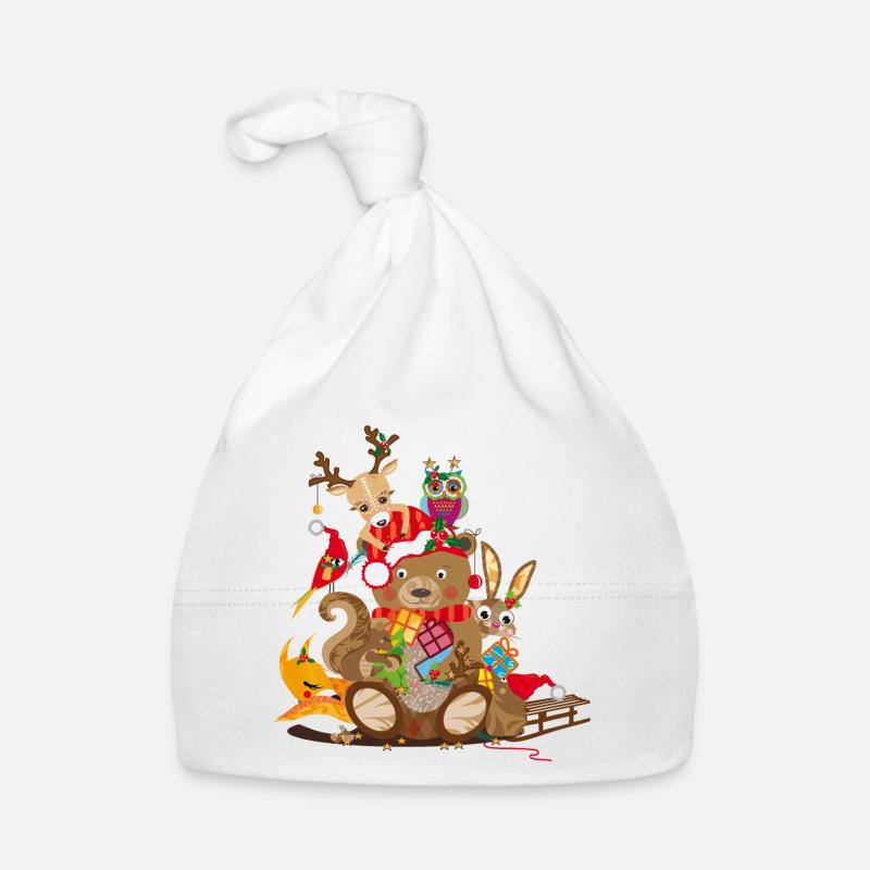 Animaux fêtent Noël - Bonnet bio Bébé - blanc