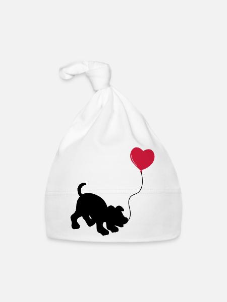 hund mit Luftballon - herz doglover - Kindermotiv - Baby Bio-Mütze - Weiß - Vorne