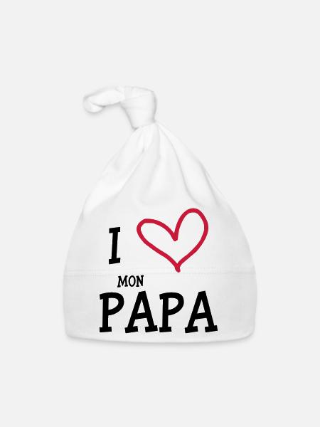 I Love mon Papa - Bonnet bio Bébé - blanc - Devant