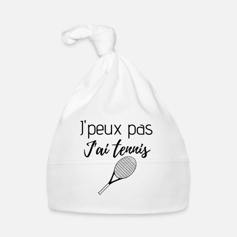 J'ai tennis raquette noire - Bonnet bio Bébé - blanc