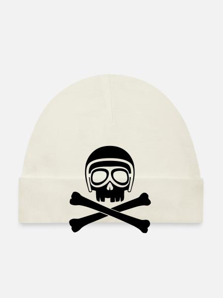 Totenkopf mit Helm und Brille schwarz - Baby Bio-Mütze - Weiß - Vorne