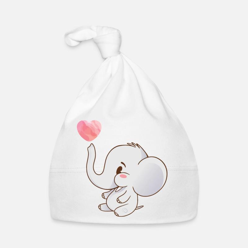 Lanceur de cœur Motifs d’éléphant - Bonnet bio Bébé - blanc