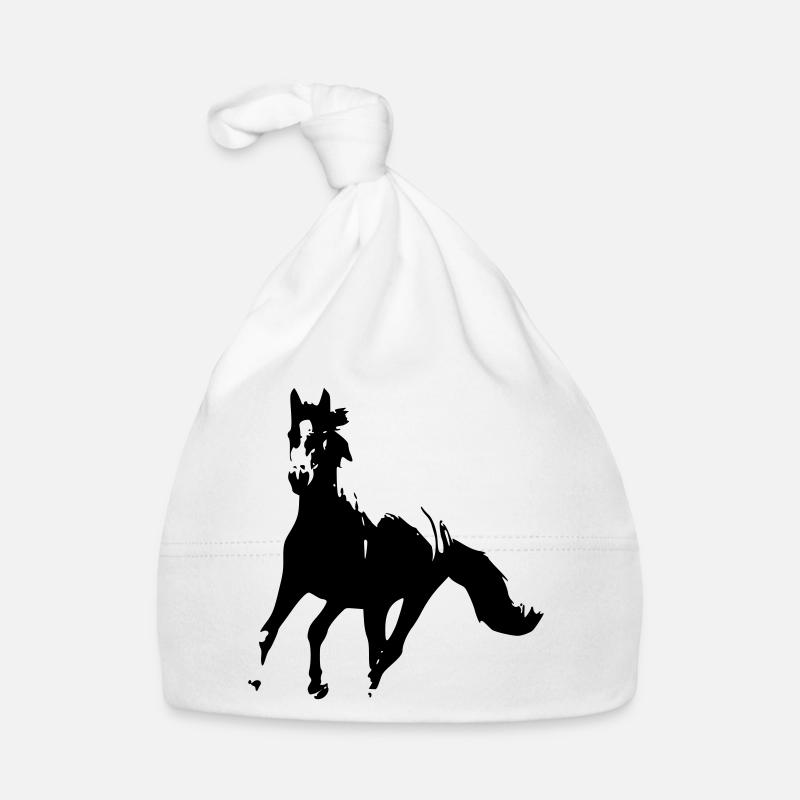Cheval noir qui galope - Galopa - Bonnet bio Bébé - blanc