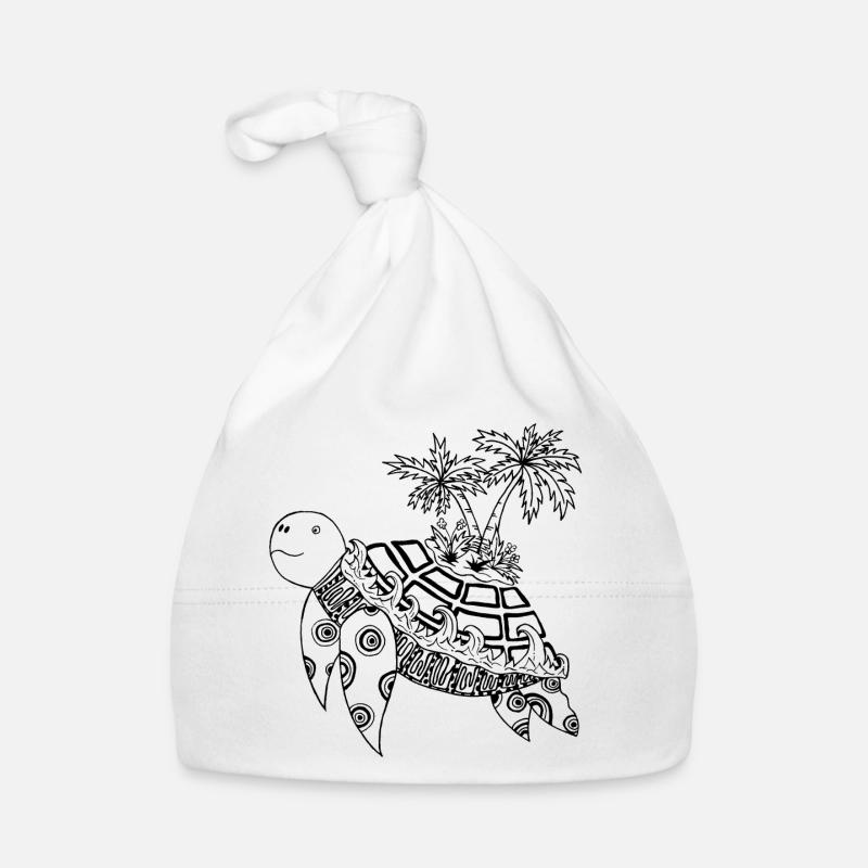 Tortue avec une île sur le dos - Bonnet bio Bébé - blanc