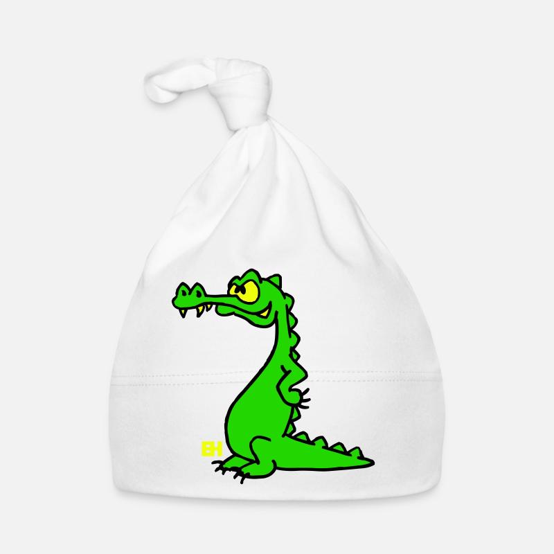 Smiling Crocodile, Three Color Design - Organic Baby Cap - white