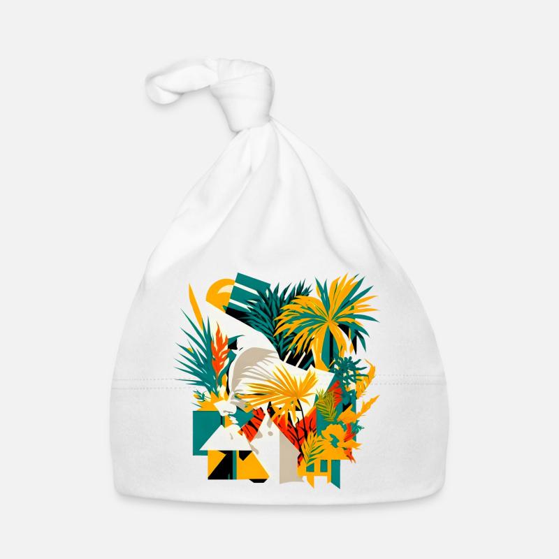 Palmiers et fleurs d’un point de vue cubique - Bonnet bio Bébé - blanc