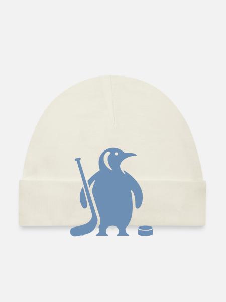 Minimalistische Pinguin Eishockey Silhouette - Baby Bio-Mütze - Weiß - Vorne