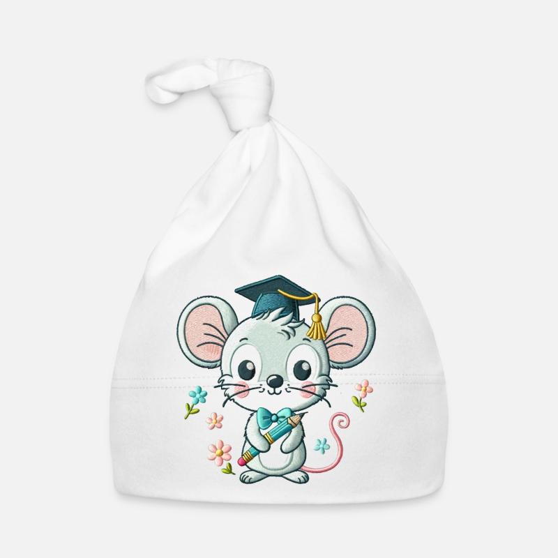 Graduation Mouse Illustration Organic Baby Cap