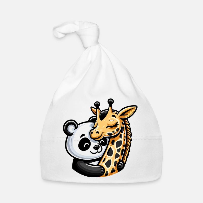 Cuddling Panda And Giraffe In Love Organic Baby Cap