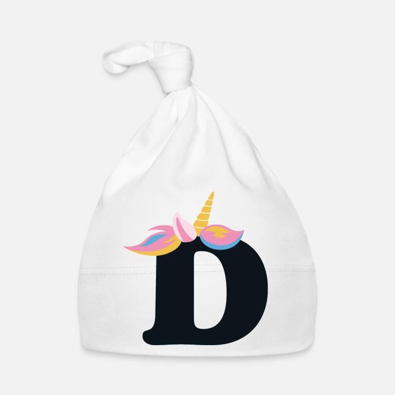 Einhorn-Buchstabe Regenbogenstyle "D" | be unique Baby Bio-Mütze