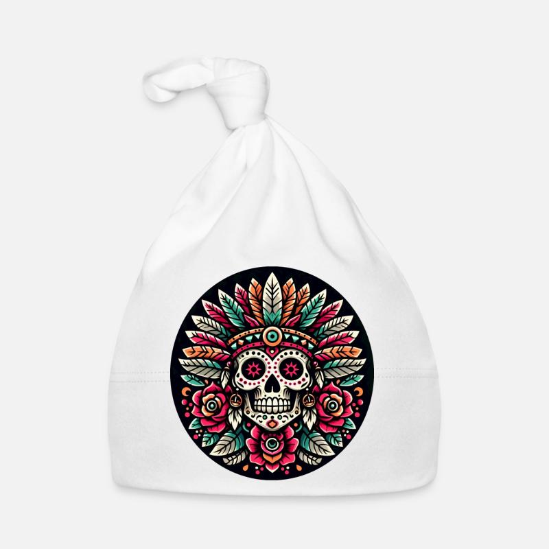Crâne maya 2 - Bonnet bio Bébé - blanc