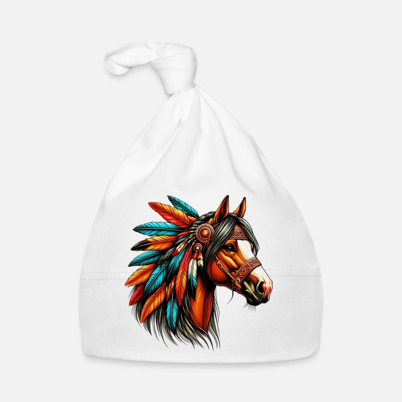 Cheval amérindien Indiens d’Amérique - Bonnet bio Bébé - blanc