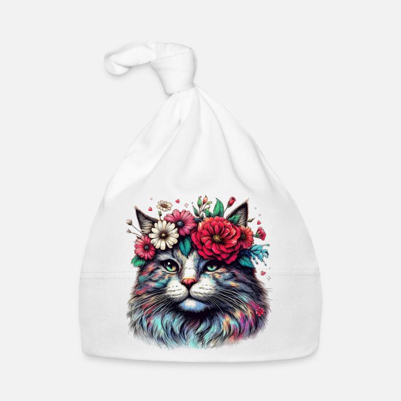 Cat with Flowers Organic Baby Cap