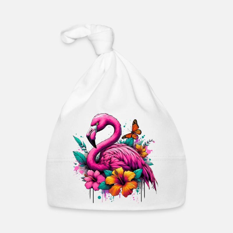 Flamingo - Baby Bio-Mütze - Weiß
