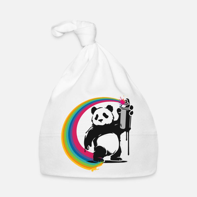 Panda im Stencil-Stil, der eine Sprühdose hält Baby Bio-Mütze