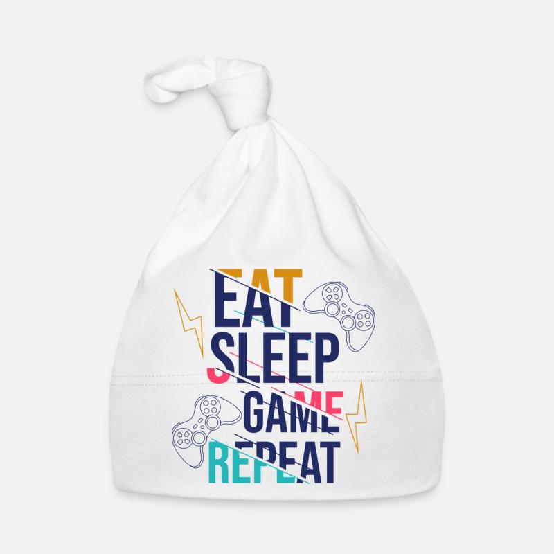 Eat Sleep Game Repeat - Conception amusante pour les joueurs - Bonnet bio Bébé - blanc