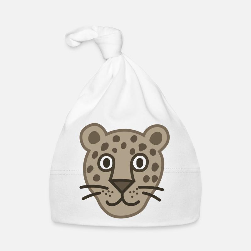 Dessin animé mignon visage de léopard - Bonnet bio Bébé - blanc