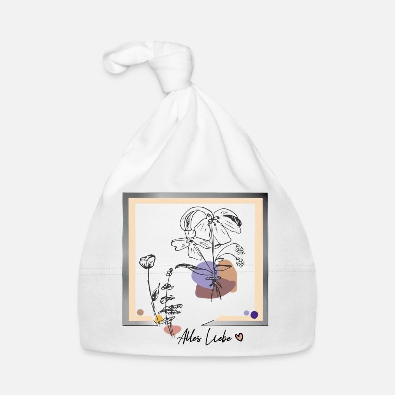 Bilderrahmen mit Blumen - Baby Bio-Mütze - Weiß