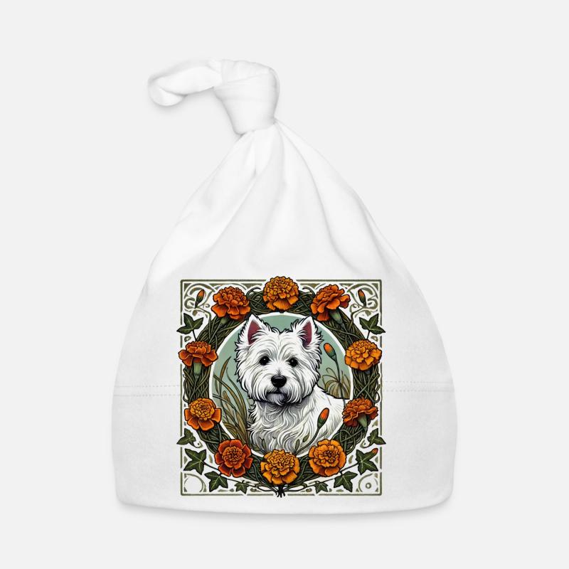 Westie dans un cadre floral orange Bonnet bio Bébé