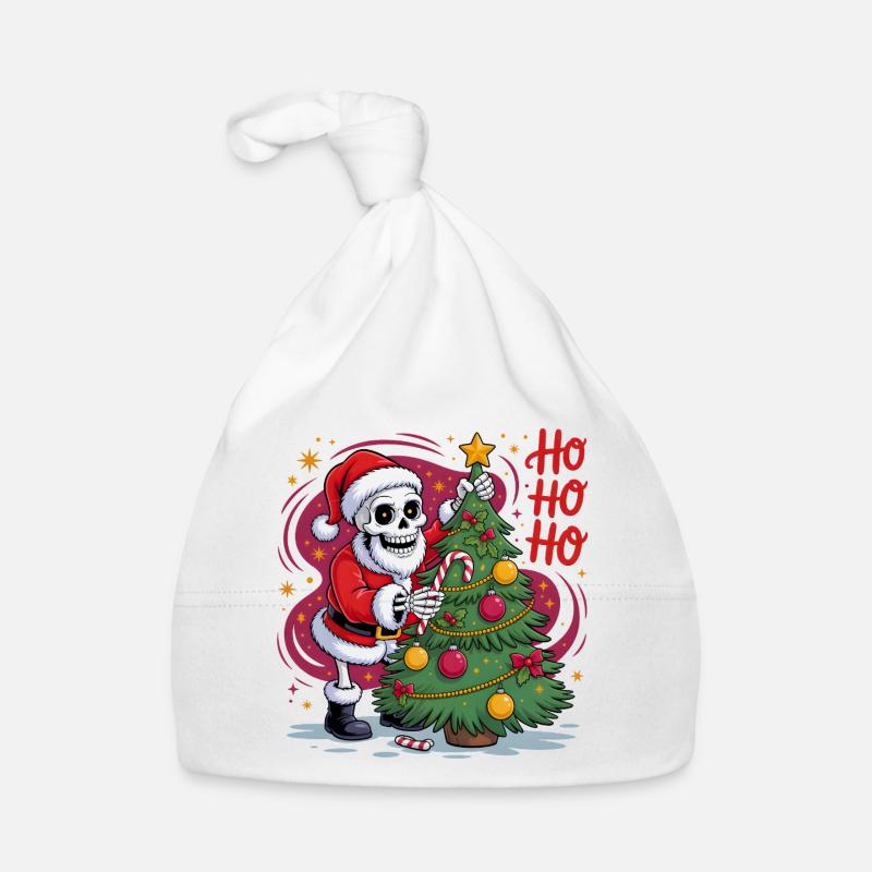 Skeleton Santa decorates tree Organic Baby Cap