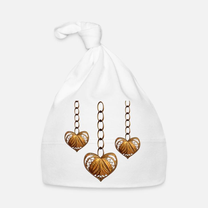 Coeurs dorés en chaînette Bonnet bio Bébé
