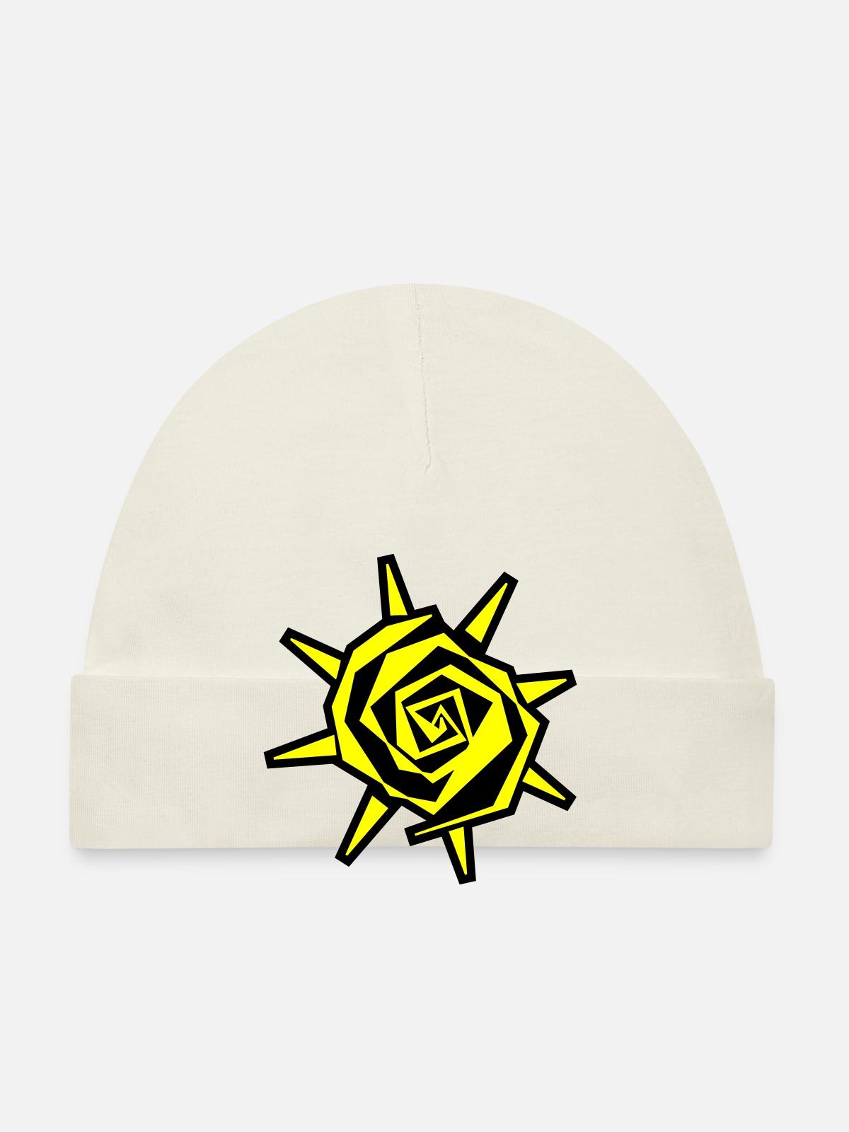 Jaune néon spirale solaire - Bonnet bio Bébé - blanc - Devant