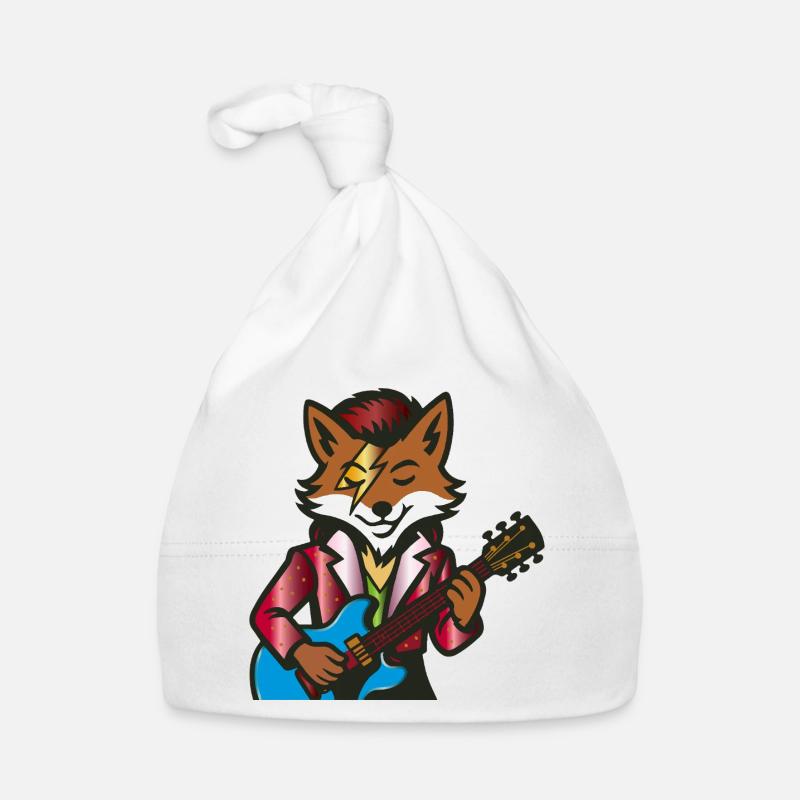 Rocking Fox à la guitare électrique – Illustration musicale Bonnet bio Bébé