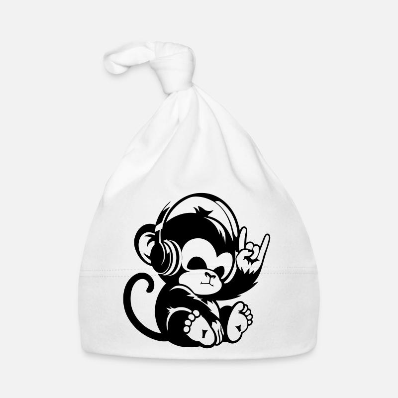 Rock monkey with headphones and rock hand sign Organic Baby Cap