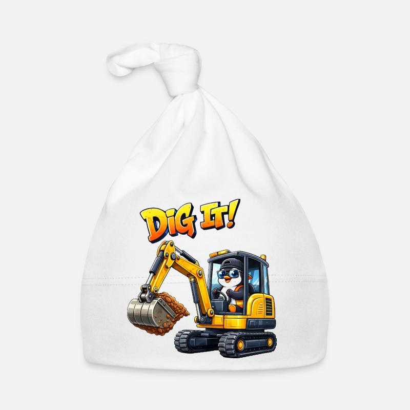 Cute Penguin Cartoon Excavator Driver Construction Equipment Operator Organic Baby Cap