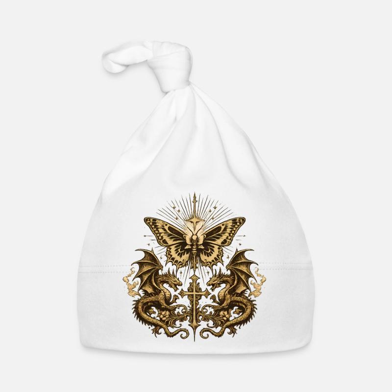 Occult Butterfly with Dragon – Gothic Dark Organic Baby Cap