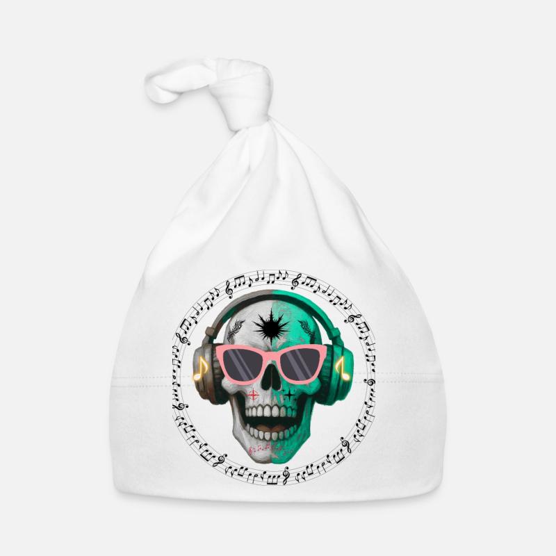 Schädel mit Kopfhörer- und Sonnenbrillen-T-Shirt-Design Baby Bio-Mütze