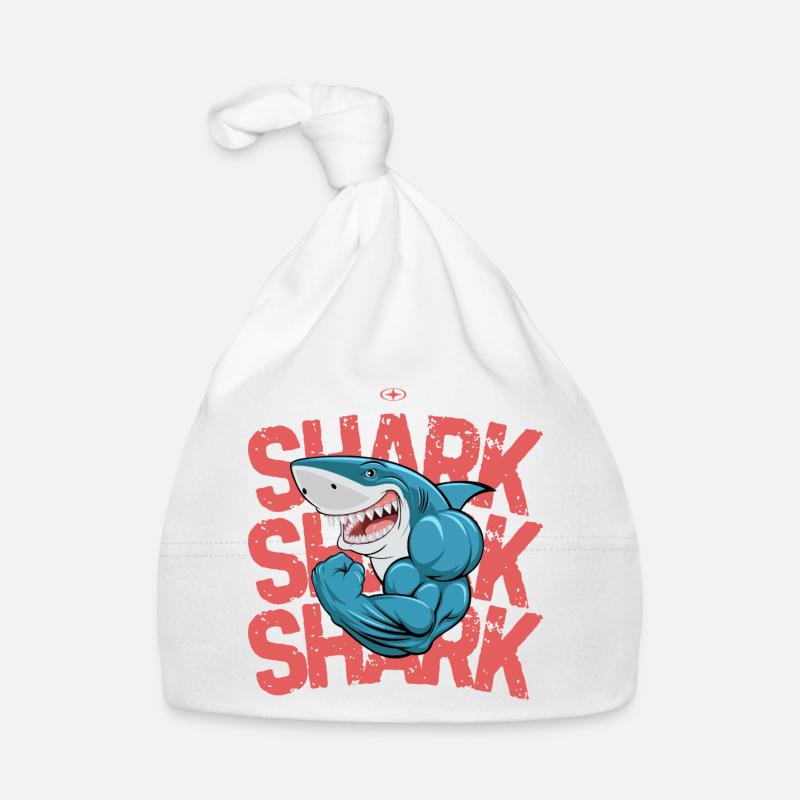 Requin Musclé PopArt Marin - Bonnet bio Bébé - blanc
