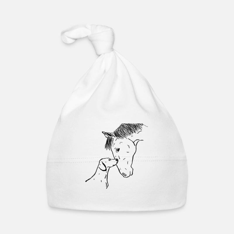 Cheval et chien - Bonnet bio Bébé - blanc